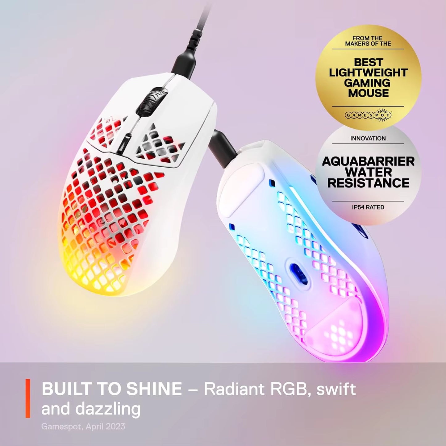 SteelSeries Aerox 3 - Holey RGB Gaming Mouse - Ultralekka, wodoodporna konstrukcja - Optyczny czujnik TrueMove Core o rozdzielczości 8500 DPI