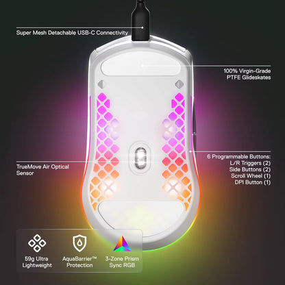 SteelSeries Aerox 3 - Holey RGB Gaming Mouse - Ultralekka, wodoodporna konstrukcja - Optyczny czujnik TrueMove Core o rozdzielczości 8500 DPI